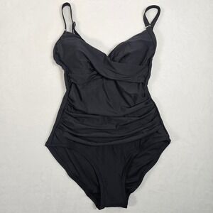 Calvin Klein Women One Piece Swimsuit‎ Wrap Front Adjustable Straps Black Size 4